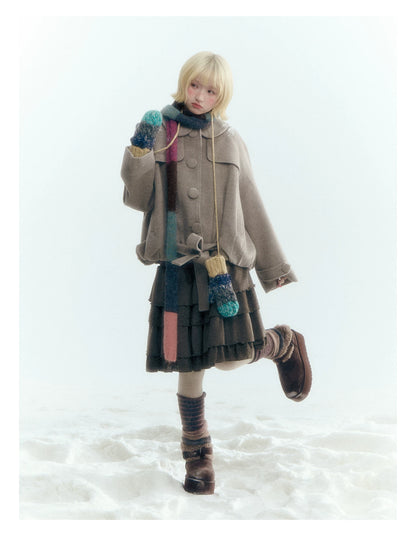 Short Cocoon Wool-Blend Coat (Taro Purple / Oatmeal Gray)