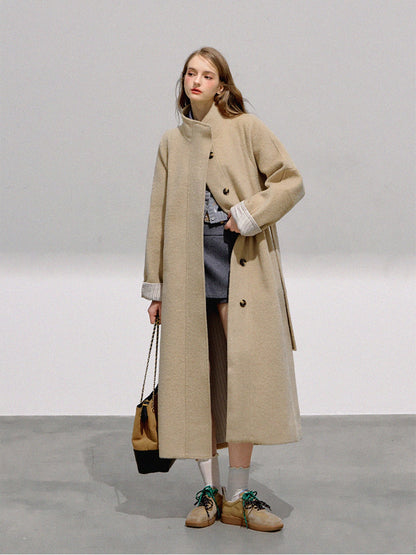 BOHOL BLING - Vintage Preppy Khaki Wool Blend Long Coat