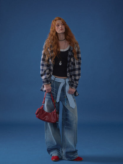 ASGONY - Retro Plaid Contrast Hoodie Shirt
