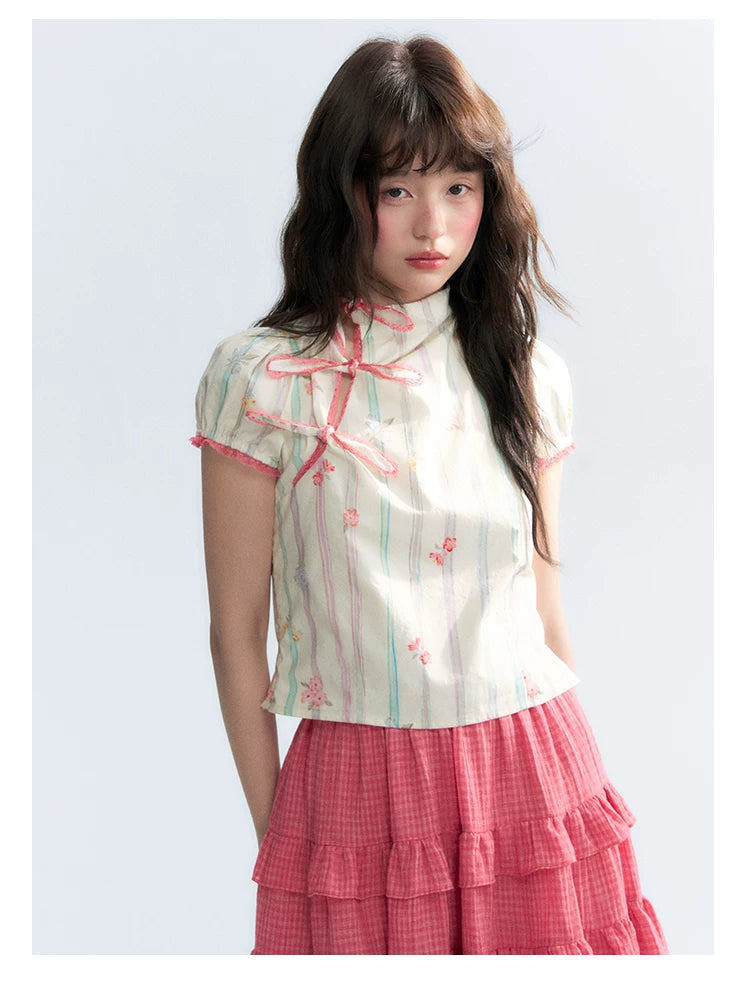 "Peach Blossom" Plum Pink Plaid Tiered A-Line Skirt