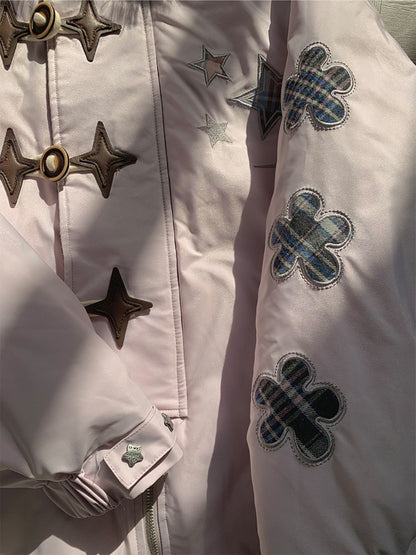 阮阮自制 - Starlight Dream Lilac Star-Trim Duck Down Coat