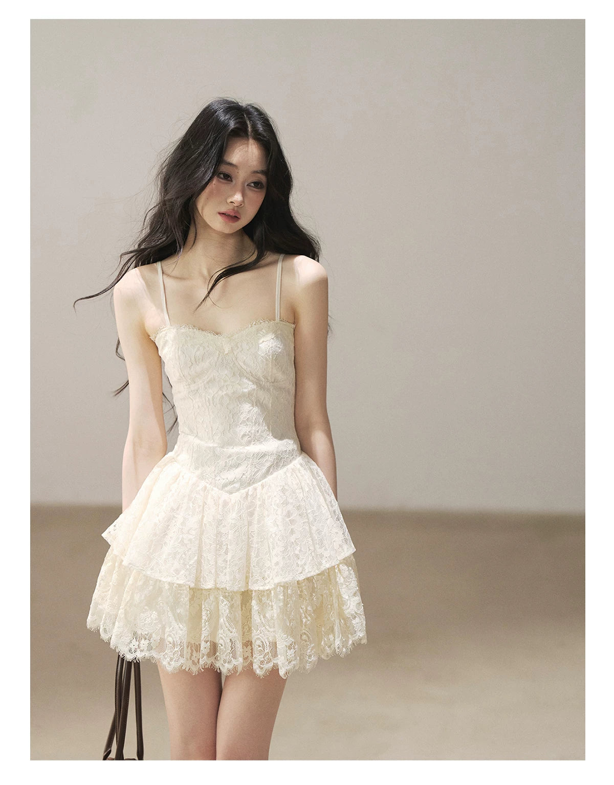 AOMALM - French Lace Double-Ruffle Camisole Dress
