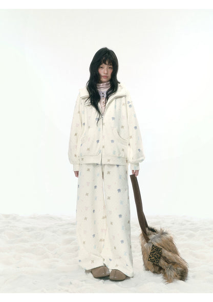 JOVYLLE - Cream Printed Fleece-Lined Sweatshirt, Pants & Skirt Set