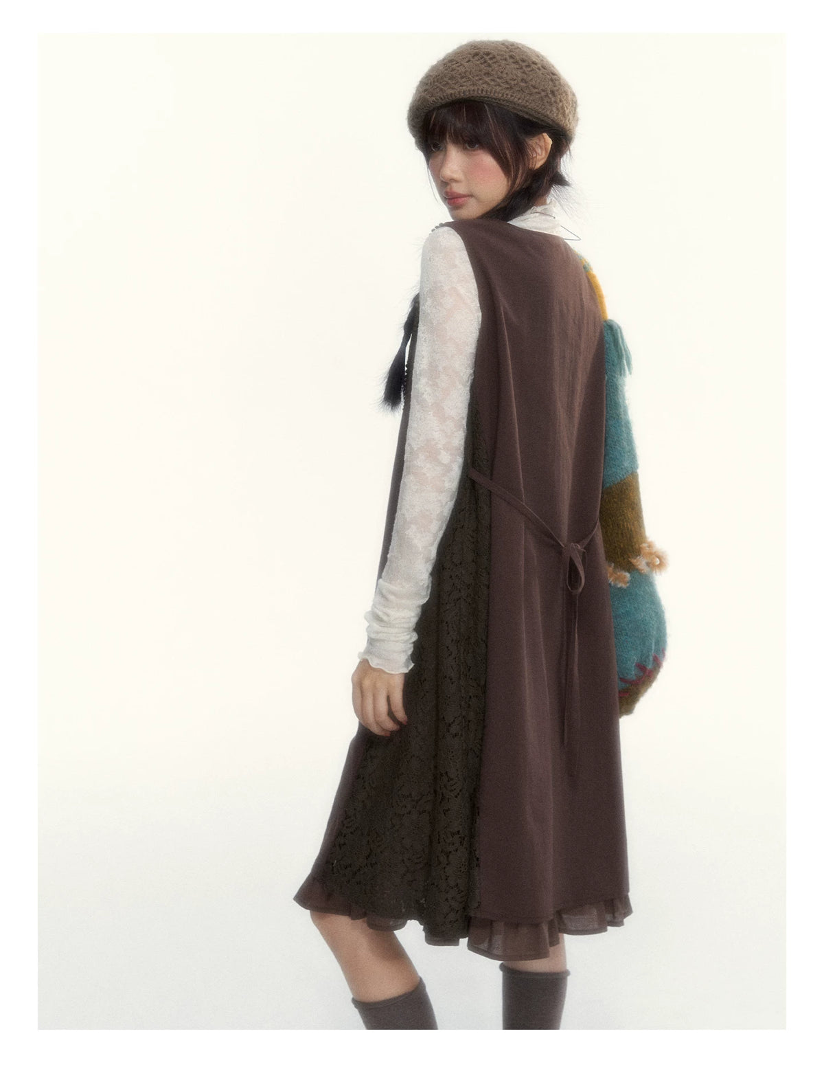 “Everyday Mist” Jacquard Lace Layering Top ( Ivory / Fog Gray )