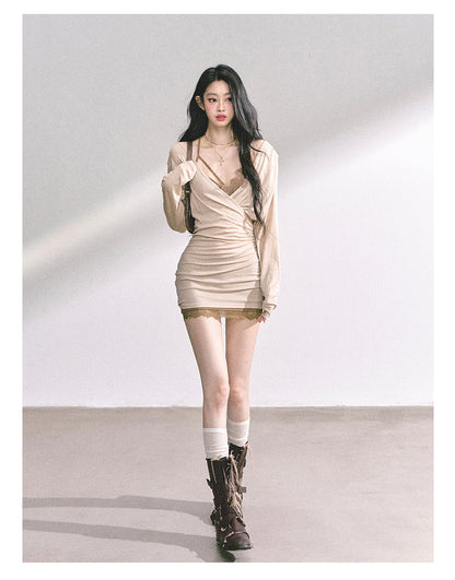 少也眼 “Cinnamon Lace Reverie" Fitted Dress Set 56589377878