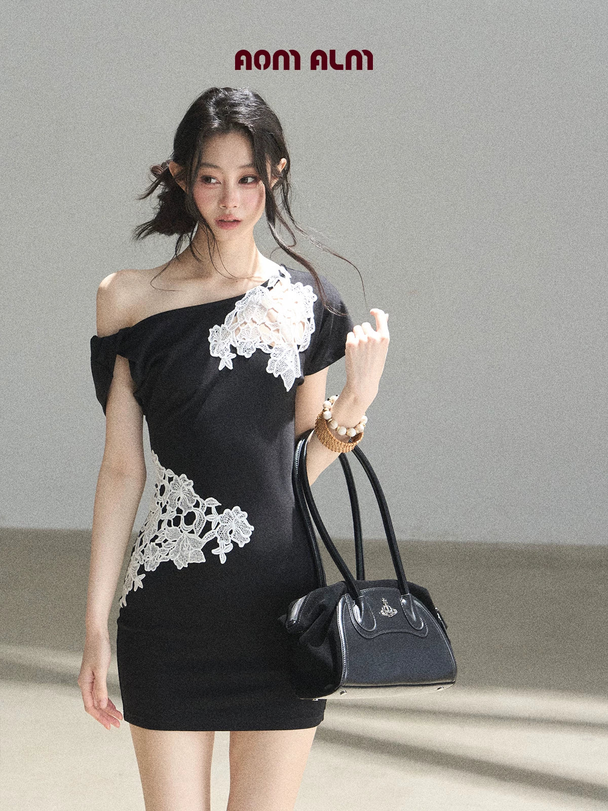 "When the Moon Didn't Arrive" Tranquil Black Lace Embroidered Bodycon Mini Dress