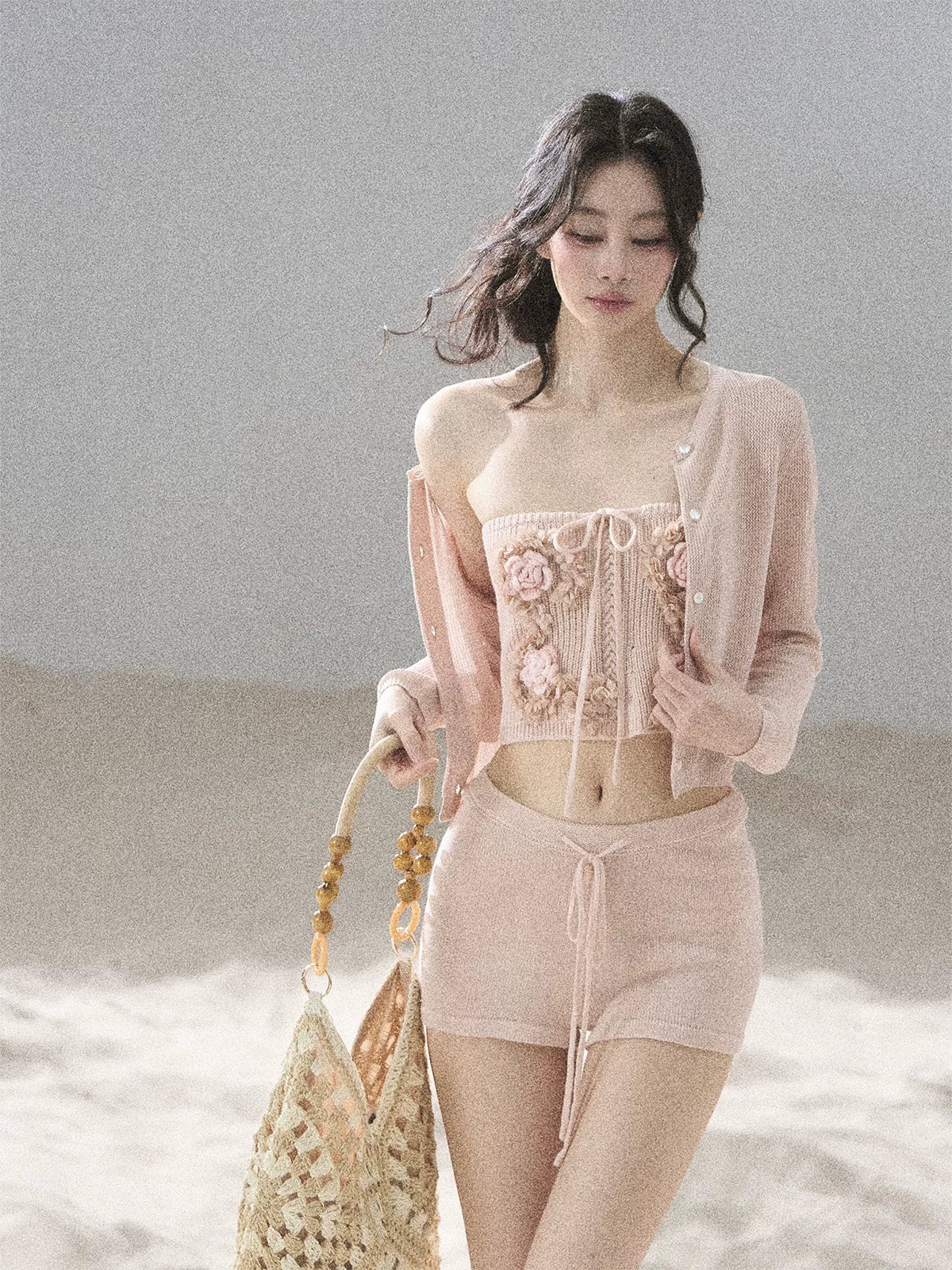 "Forest After Rain" Dusty Rose 3-Piece Cardigan & Shorts Set 45236485