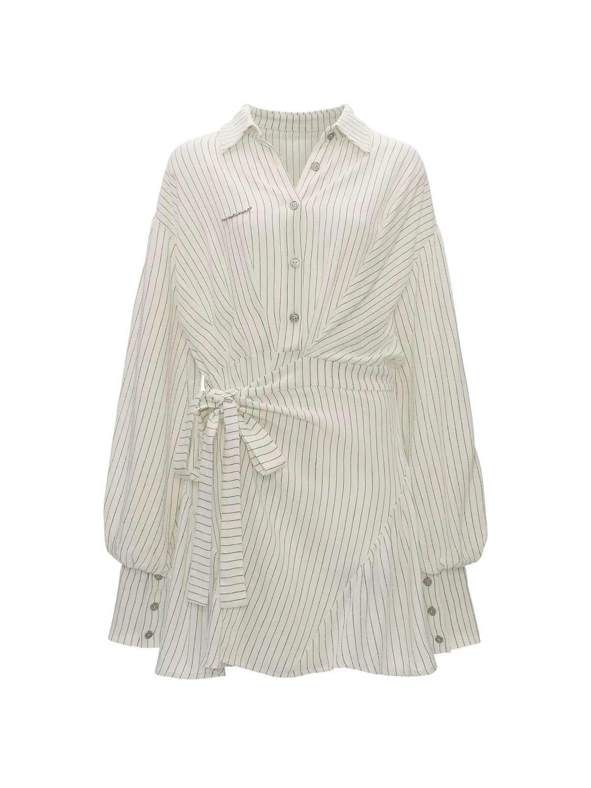 MAMC - White Striped Wrap Lantern-Sleeve Shirt