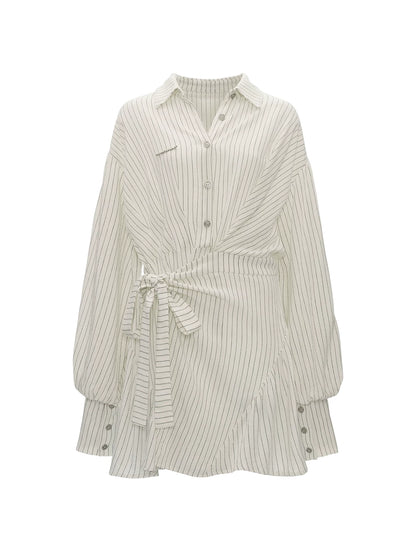 MAMC - White Striped Wrap Lantern-Sleeve Shirt