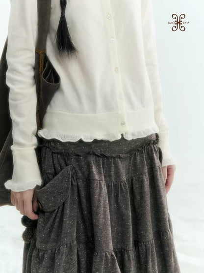 Horridale - Cloud White Ruffle Trim Embroidered Knit Top