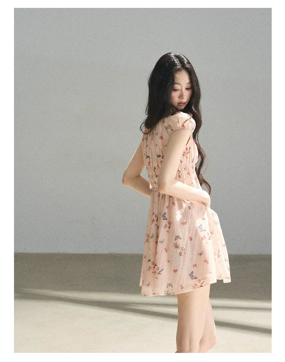 "A Meadow of Dreams" Dutch Cream Ruched Babydoll Mini Dress