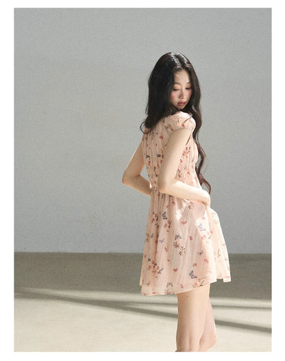 "A Meadow of Dreams" Dutch Cream Ruched Babydoll Mini Dress
