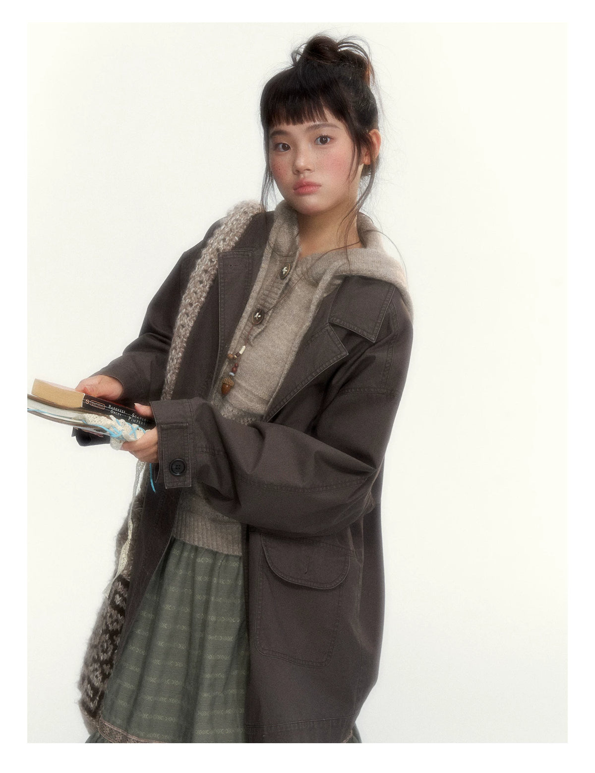 Dark Coffee Brown Washed Cotton Utility Jacket