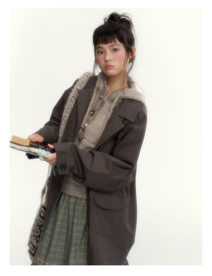 Dark Coffee Brown Washed Cotton Utility Jacket