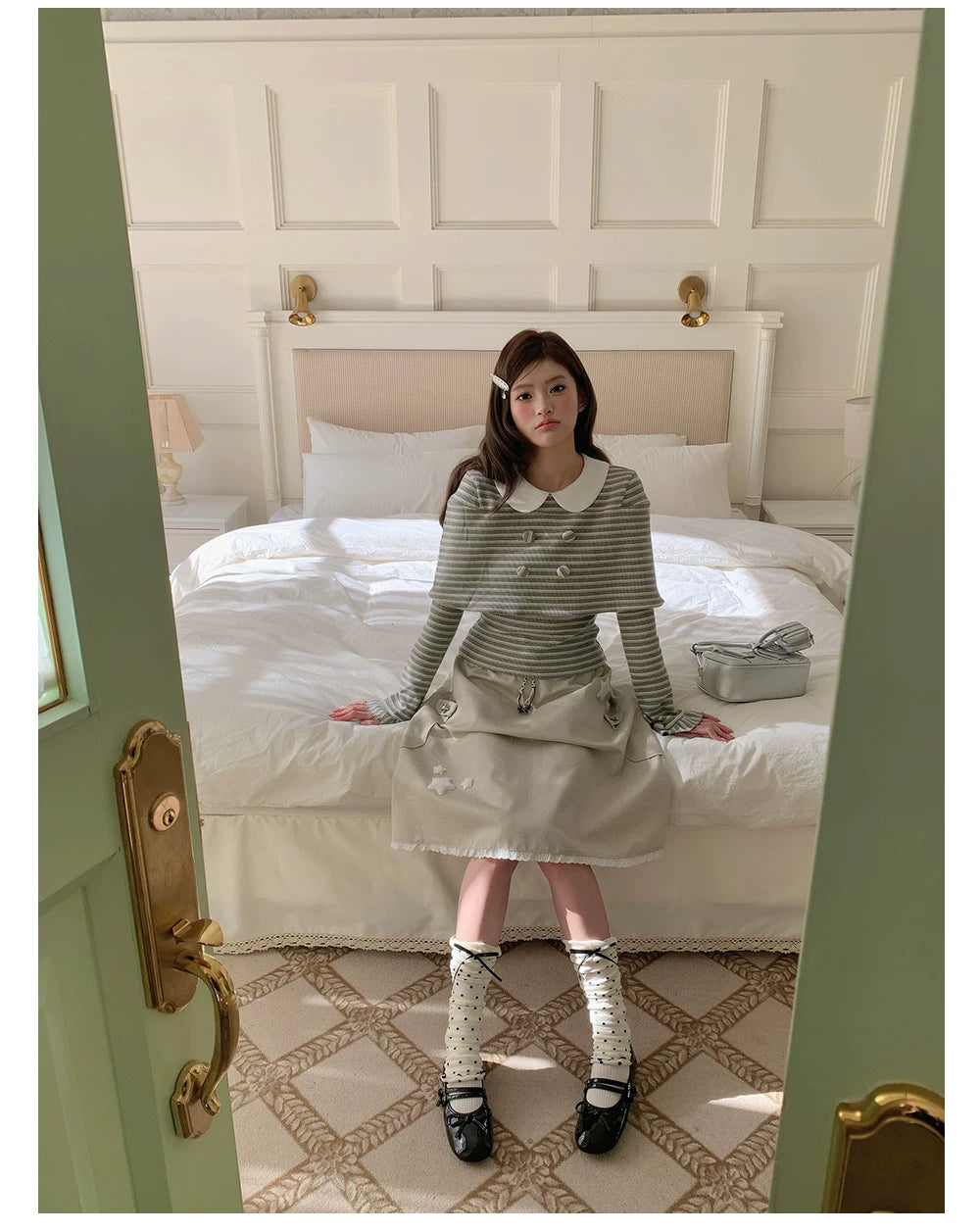 “Misty Sonata” Grey Layered Stripe Knit Top
