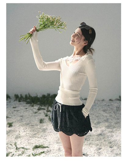 “Lost in Your Embrace” Black Iris Lace Puff Skort