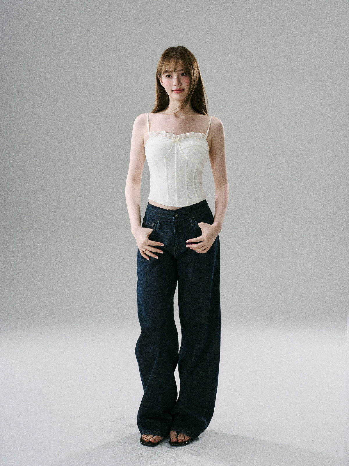 LOST FOREST - White Lace Boned Camisole Top
