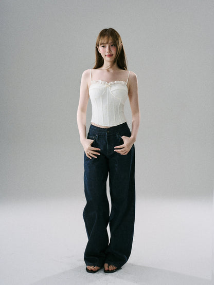 LOST FOREST - White Lace Boned Camisole Top