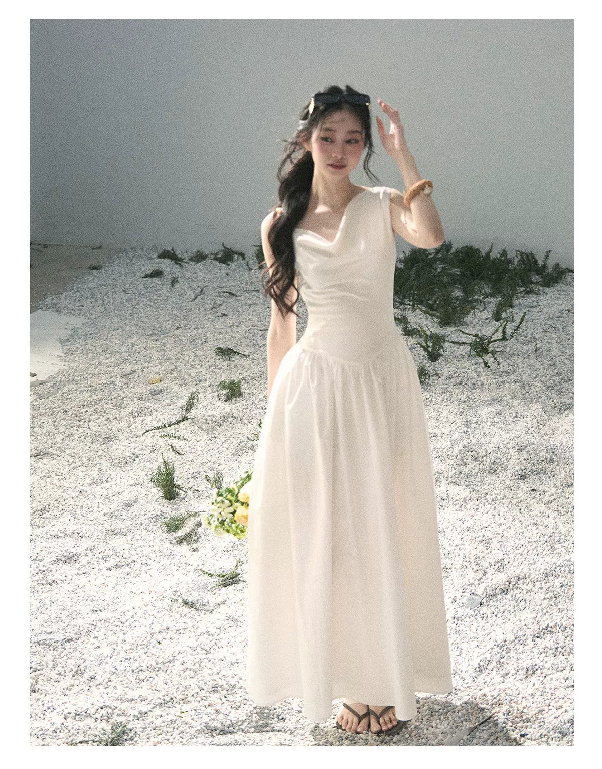 "Moonlight Sonata" Camellia White Elegant Sleeveless Maxi Dress
