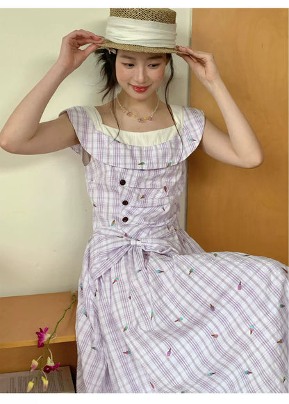 [RF] “Lavender Garden Reverie” Light Purple Bow-Waist Maxi Dress