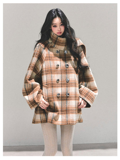 少也眼 “Whispered Plaids" High-Neck Woolen Coat