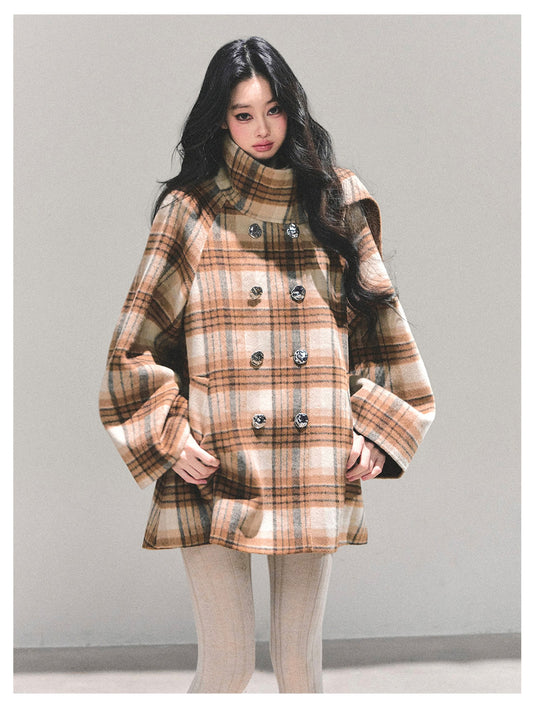 少也眼 “Whispered Plaids" High-Neck Woolen Coat