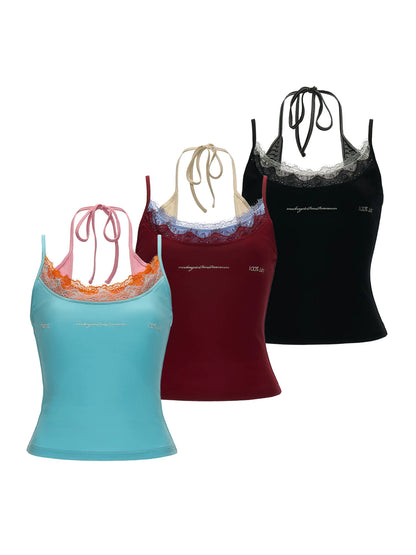Layered Lace Letter Embroidered Cami Top