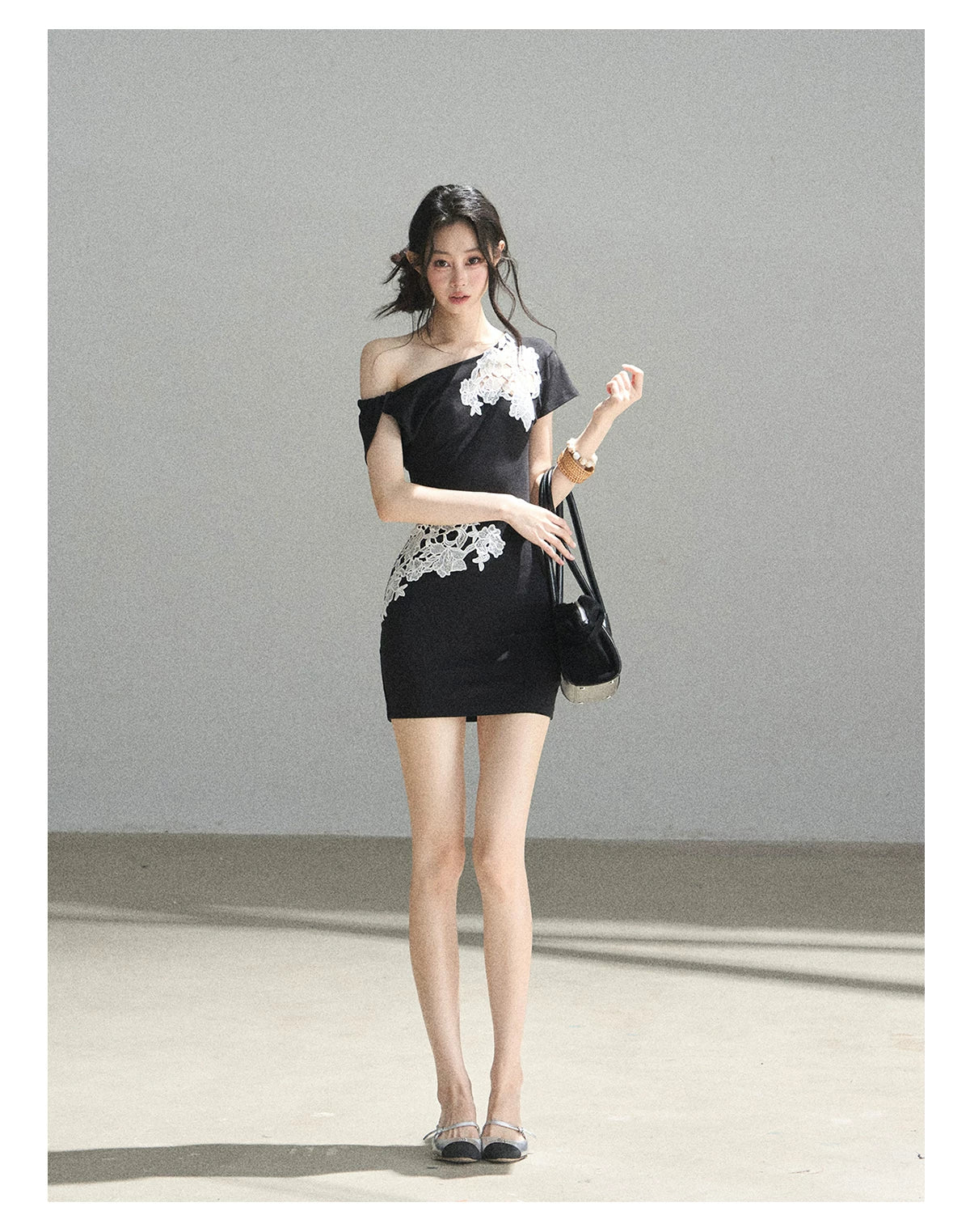 "When the Moon Didn't Arrive" Tranquil Black Lace Embroidered Bodycon Mini Dress