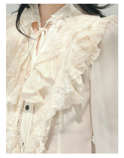 “Memory in Bloom” French Court Lace Flare Sleeve Top