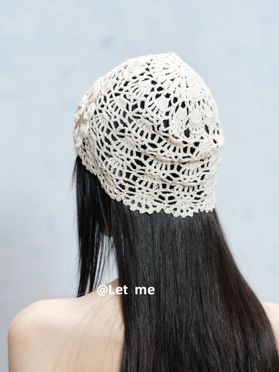 Floral Crochet Beanie – Openwork Lace Knit Hat