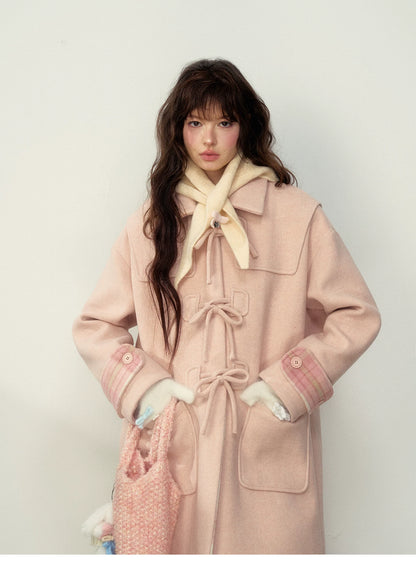 SunsetPark - Vintage Teddy Bear Bow Toggle Wool Coat (Blush Pink / Brown Bear)