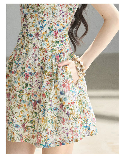 "Bloom in Full Glory" Dutch Cream Floral Puff Mini Dress