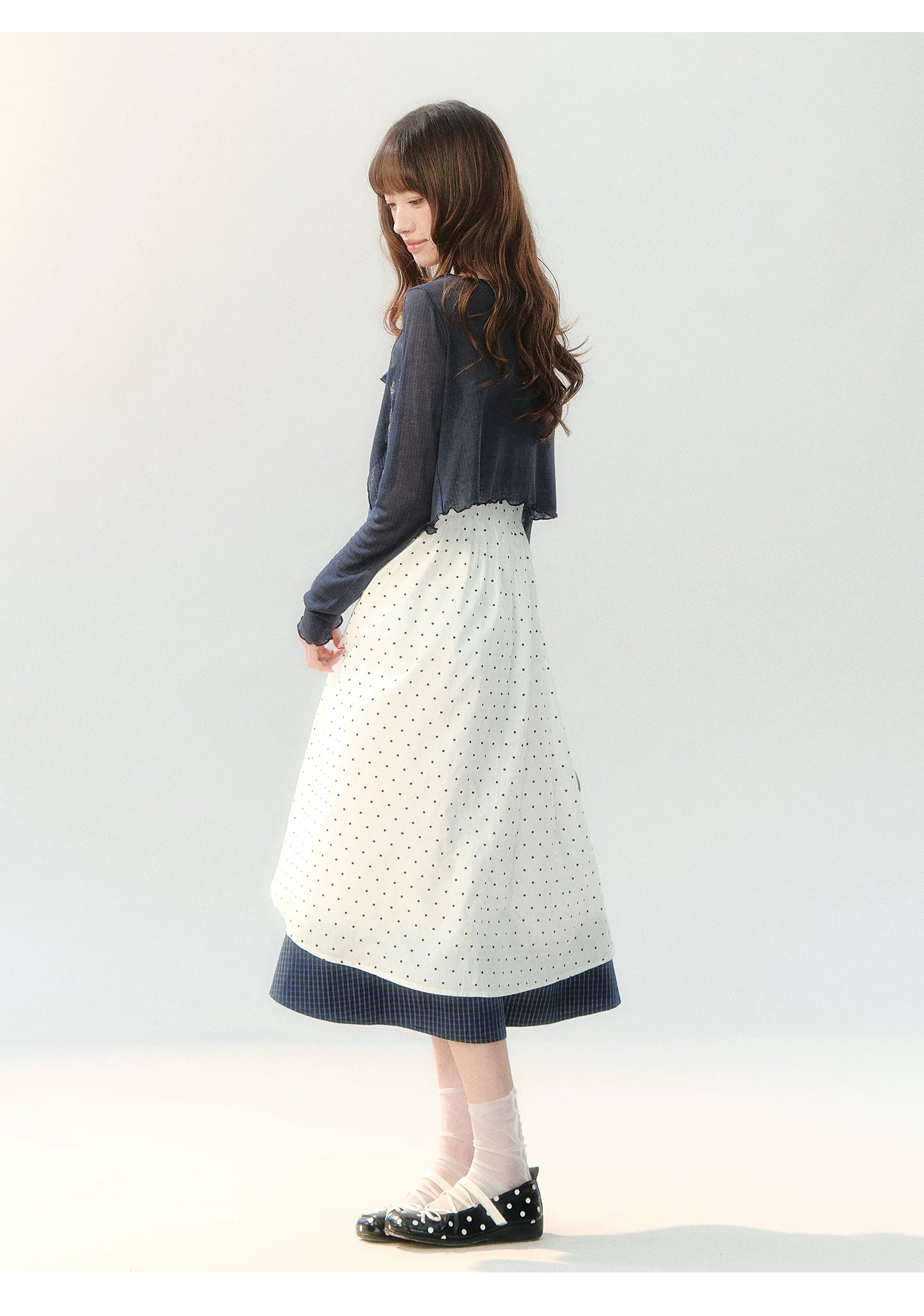 "Soft Mist Cream Puff" White Polka Dot Cami Dress LL2026207