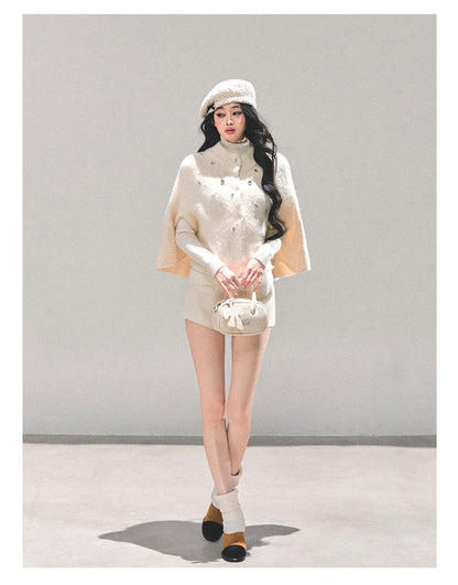 少也眼 “Monologue of the Wilderness” Knit Cape Sweater - White 68415