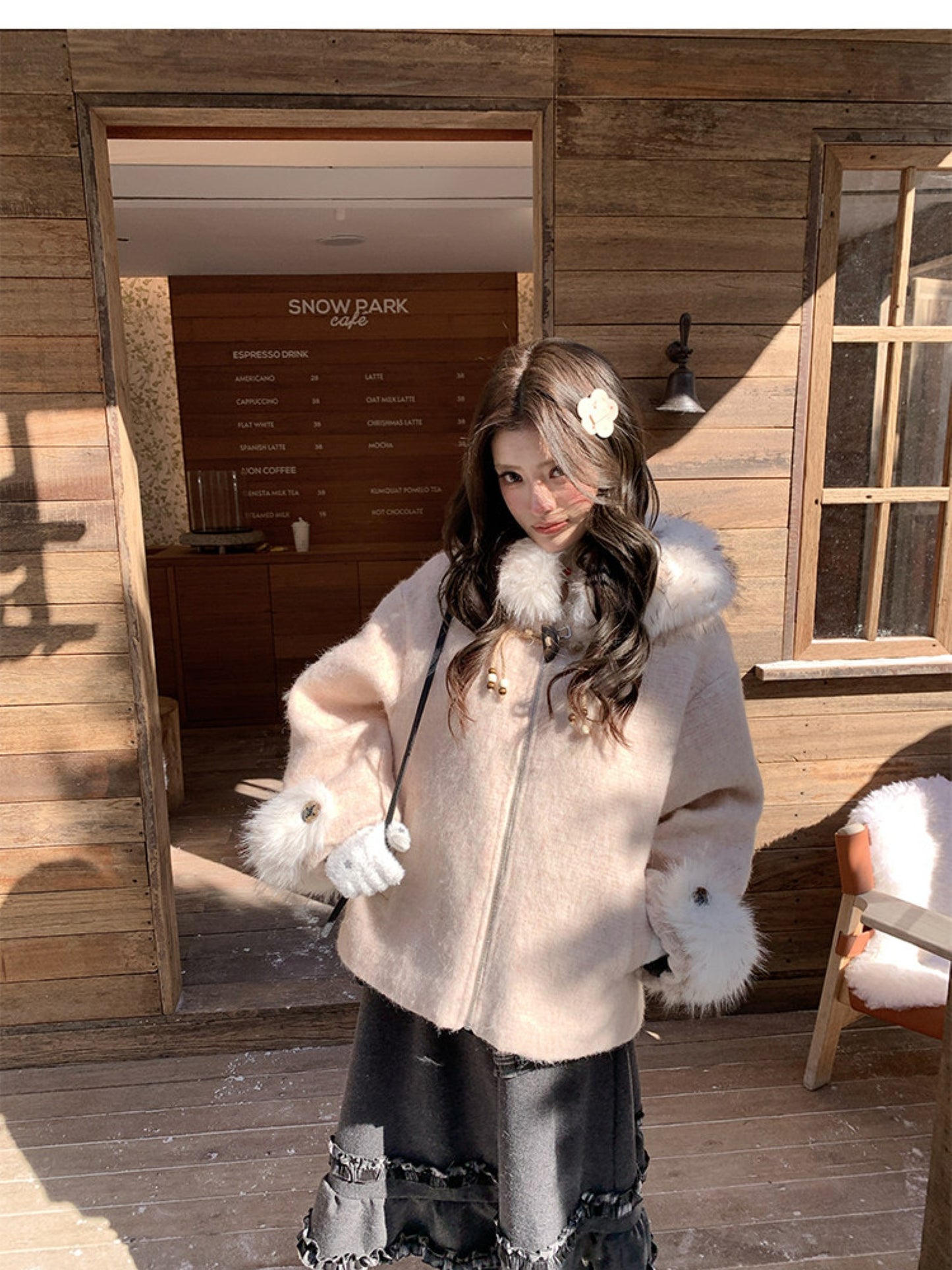 阮阮自制 - Soft Fog Apricot Pink Witch Hooded Wool Coat
