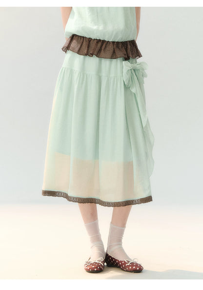 "Mint Sugar Whimsy" Mint Green Polka Dot Two-Piece Skirt Set LL2026194
