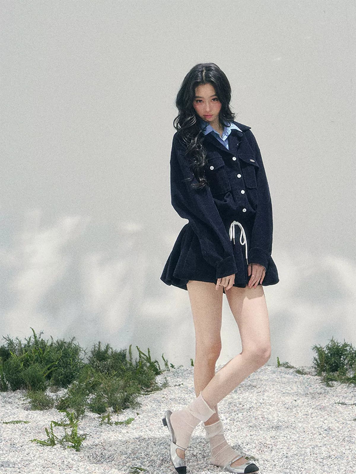 “Brewer Academy” Corduroy Bubble Hem Mini Dress