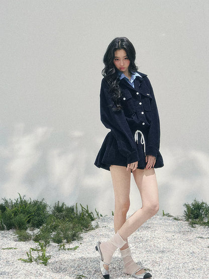 “Brewer Academy” Corduroy Bubble Hem Mini Dress