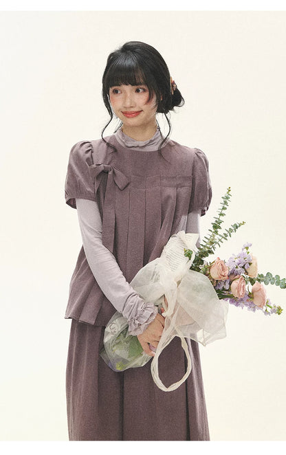 "Whispers Between Pleats" Gray Grape Purple Pleated Top & Maxi Skirt Set