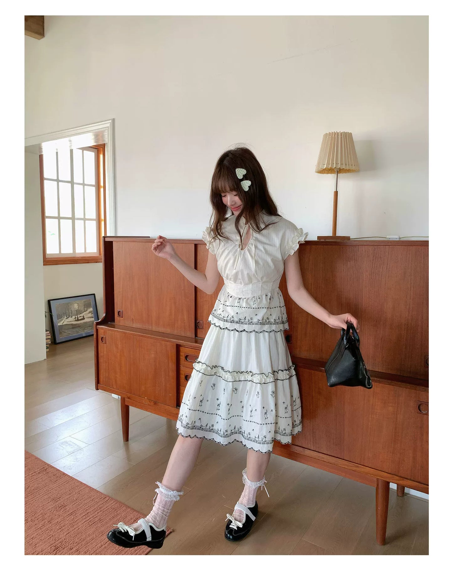[RF] “Ivory Star Whisper” Polka Dot Two-Piece Skirt Set