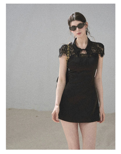 "Moonlit Rose Sonata" Tranquil Black Lace Mini Dress & Cape Set