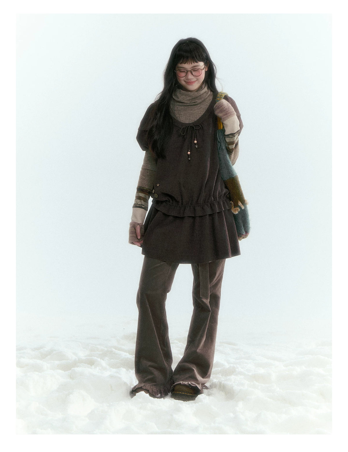 Horridale - Milk Tea Brown Floral Belt Corduroy Flare Pants
