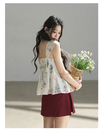 "The Unlit Spirit" High-Waisted A-Line Skort (Angora Red/ Tranquil Black)