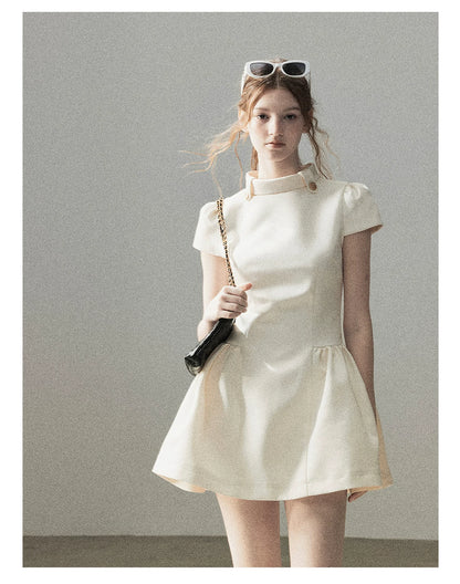 "Light Above the Clouds" Cream Ivory Satin Fit & Flare Mini Dress