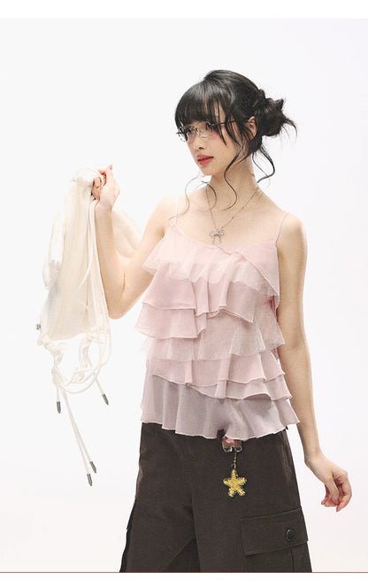 "Star Haven" Tiered Ruffle Cami Top (Cloud Blush Pink/ Moonlight Gray)