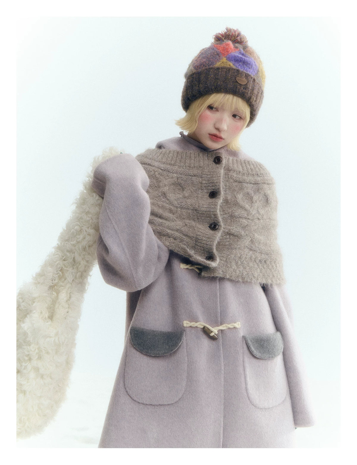 Horridale - Purple and Gray Reversible Hooded Wool Coat