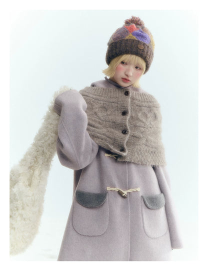Horridale - Purple and Gray Reversible Hooded Wool Coat