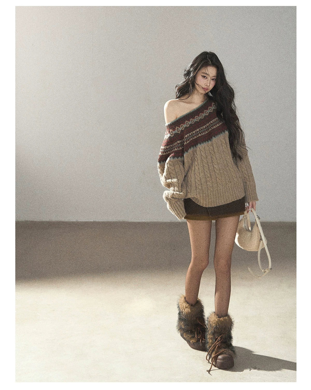 AOMALM - Roasted Pecan Low-Rise Wool-Look Skort
