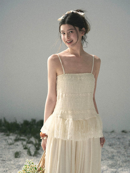 "Fallen Into Your Gaze" Dutch Cheese Lace Top & Jogger Pants Two-Piece Set