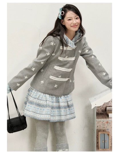 [RF] Heather Gray Vintage Jacquard Hooded Jacket with Frost Mist Blue Details